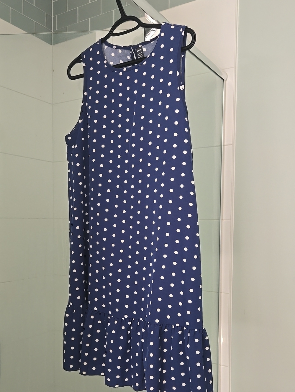 Navy Polka Dot Ruffle Hem Dress